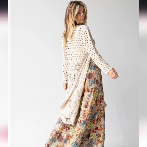 NWOT Natural Life Abigail Duster Cardigan Crochet Open Knit Cotton Blend Boho - Picture 4 of 14